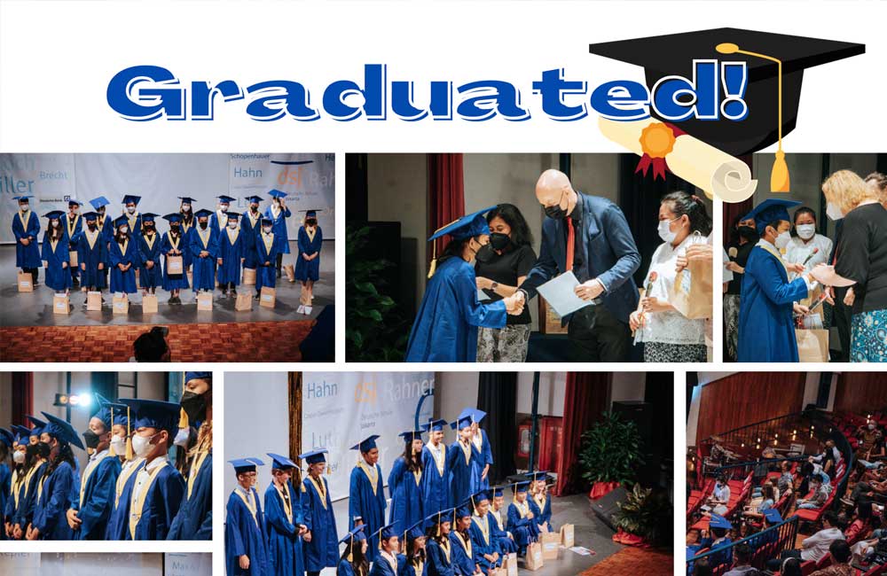 A collage of photos of a graduation ceremony with the words graduated