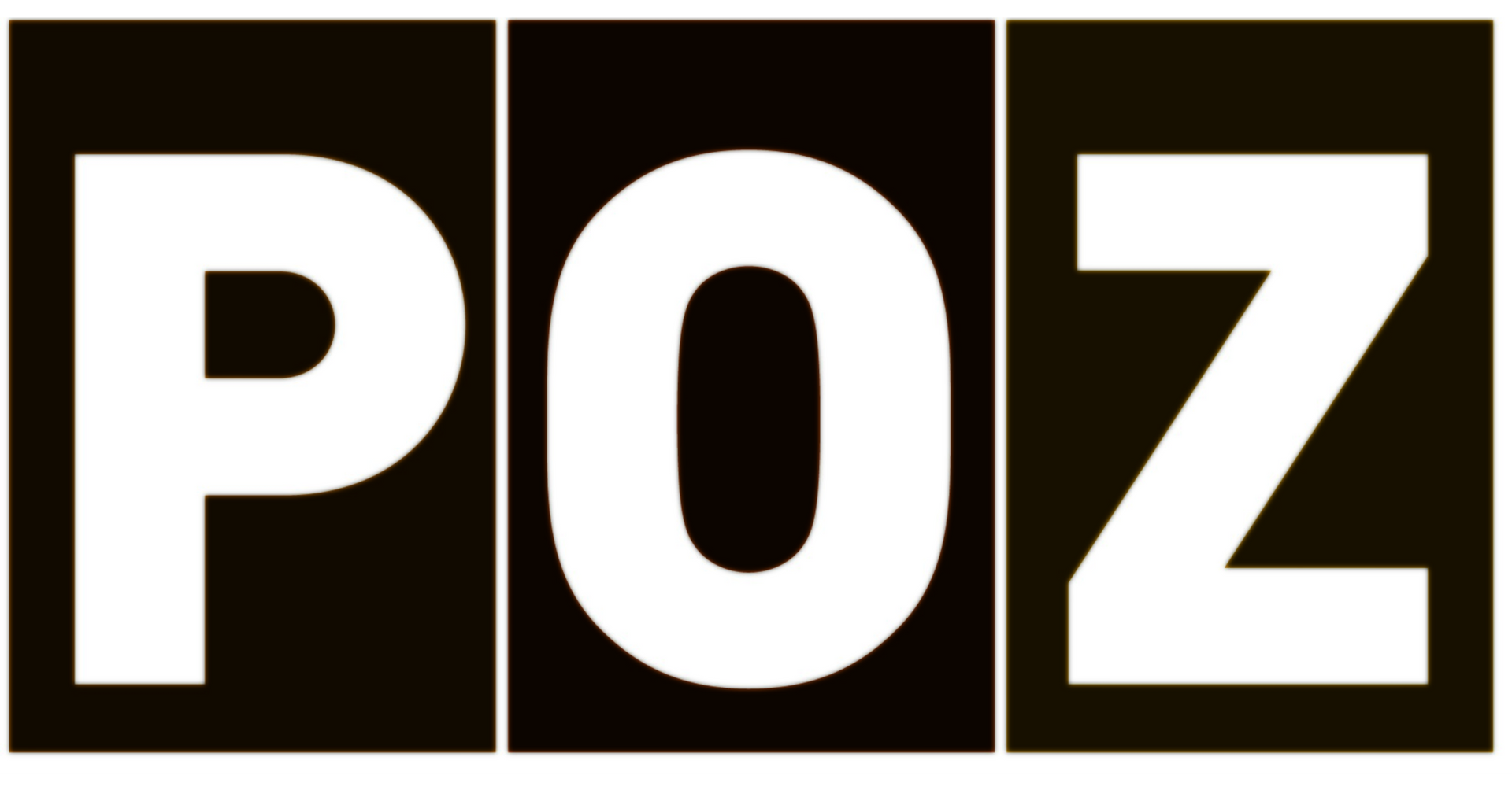 The word poz is written in white on a black background
