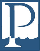 The letter p is in a blue square on a white background.