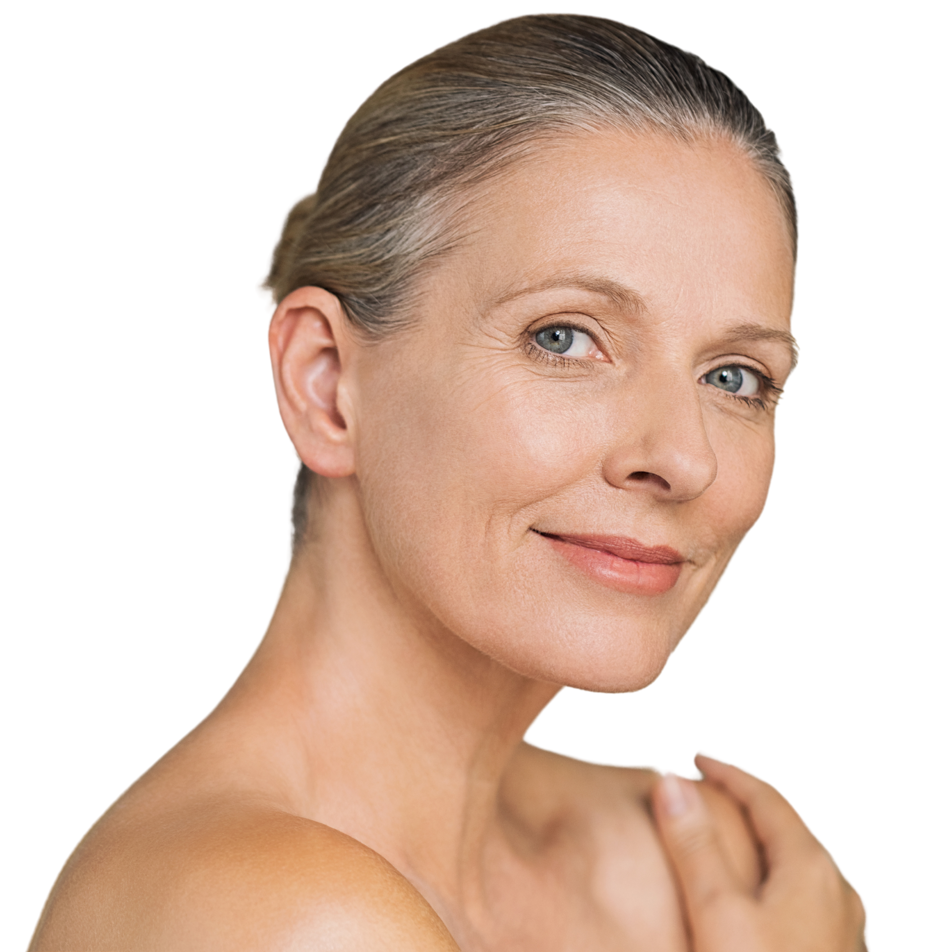 A woman in a white shirt is holding a white cloth in front of her face