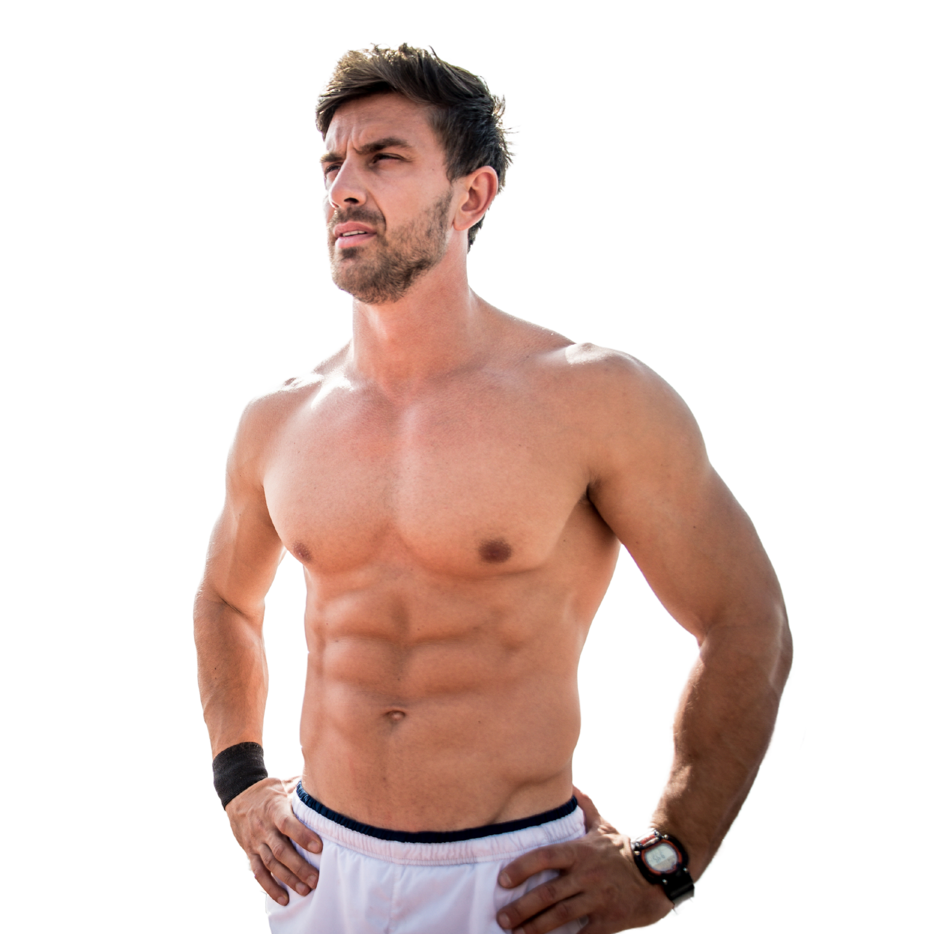 Woman in a white bra.