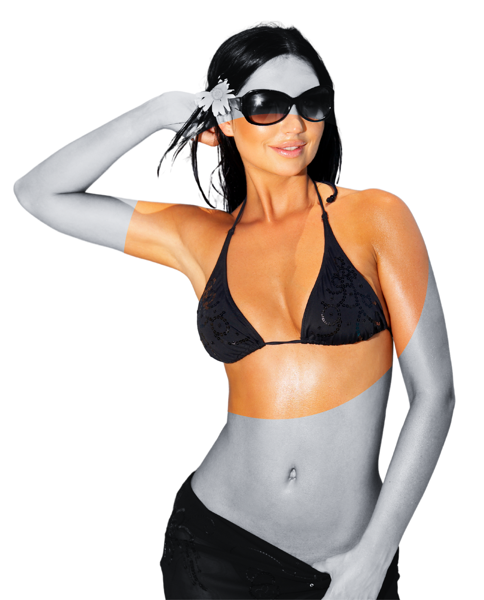 A woman with blonde hair is wearing a white dress and white gloves.