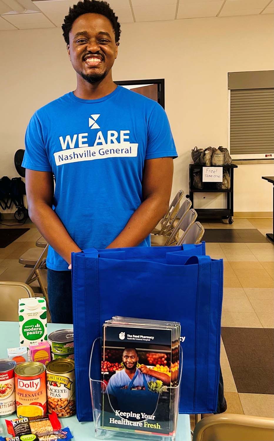 A person wearing a blue 