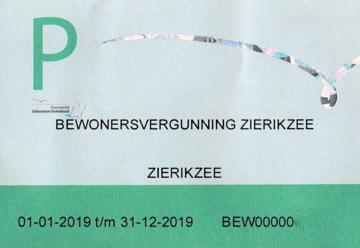 Bewonersvergunning parkeren 2019. foto: Zierikzee-Monumentenstad.nl