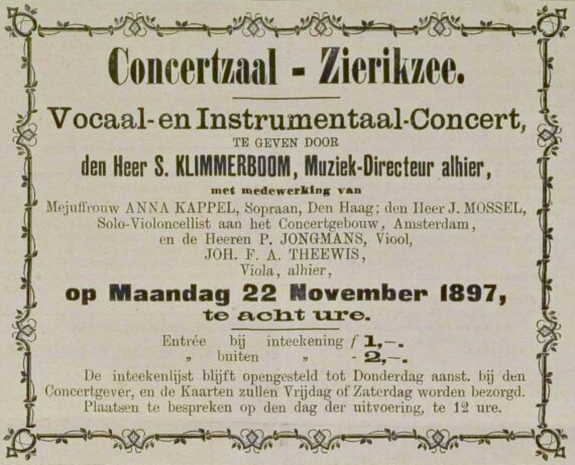 Zierikzeesche Nieuwsbode 1897 Concertzaal