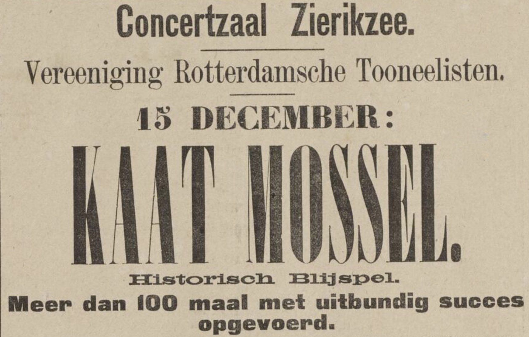 Zierikzeesche Nieuwsbode 5 december 1899 Kaat Mossel  Concertzaal