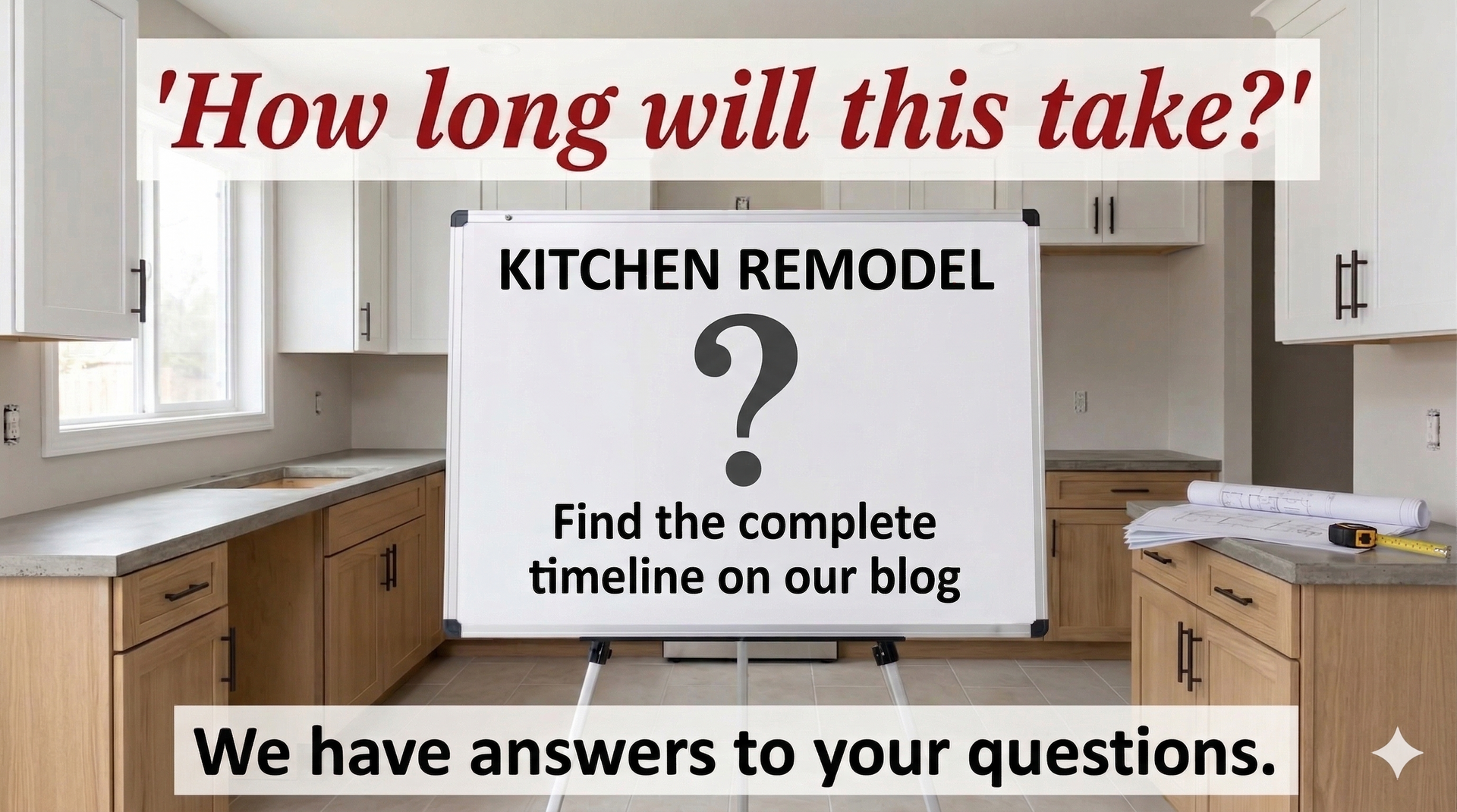 Couple standing in a partially remodeled kitchen with unfinished cabinets and exposed wiring, lookin