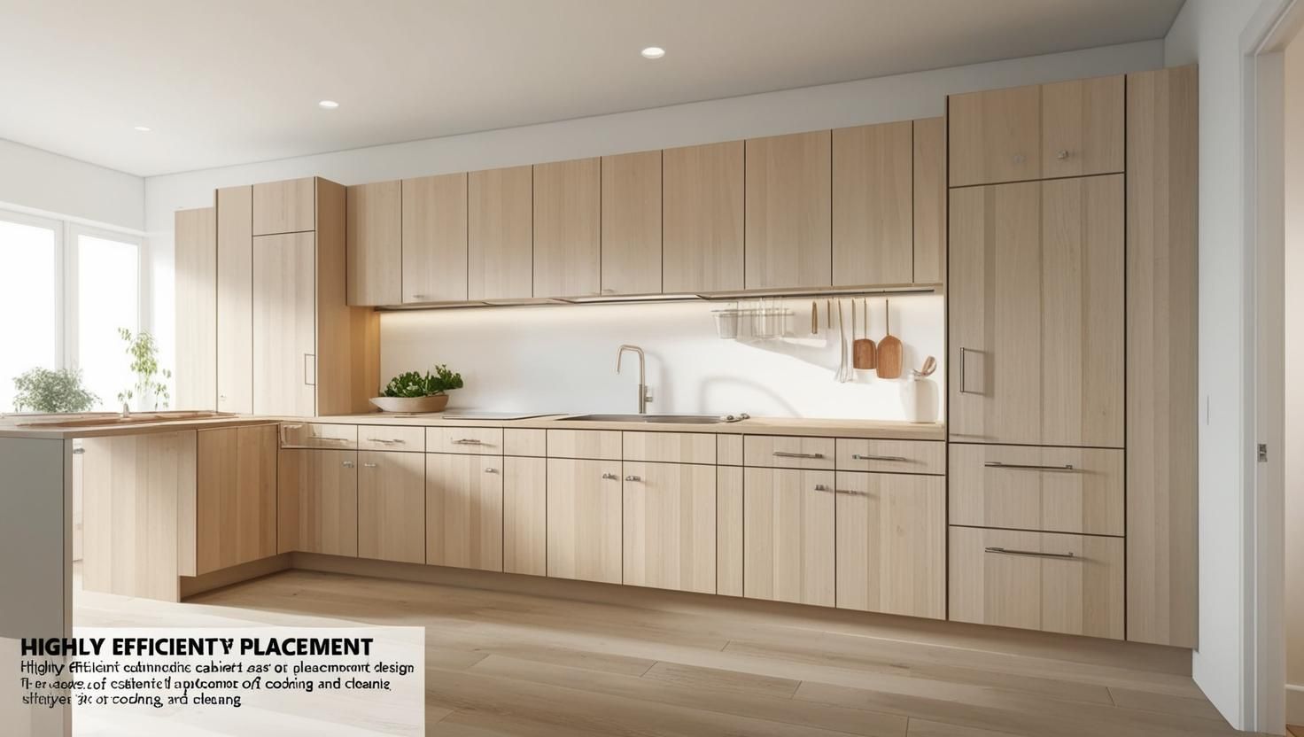 Modern minimalist kitchen featuring light wood cabinets with efficient layout and under-cabinet ligh
