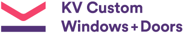 Logo with a pink chevron above a purple bar, and text