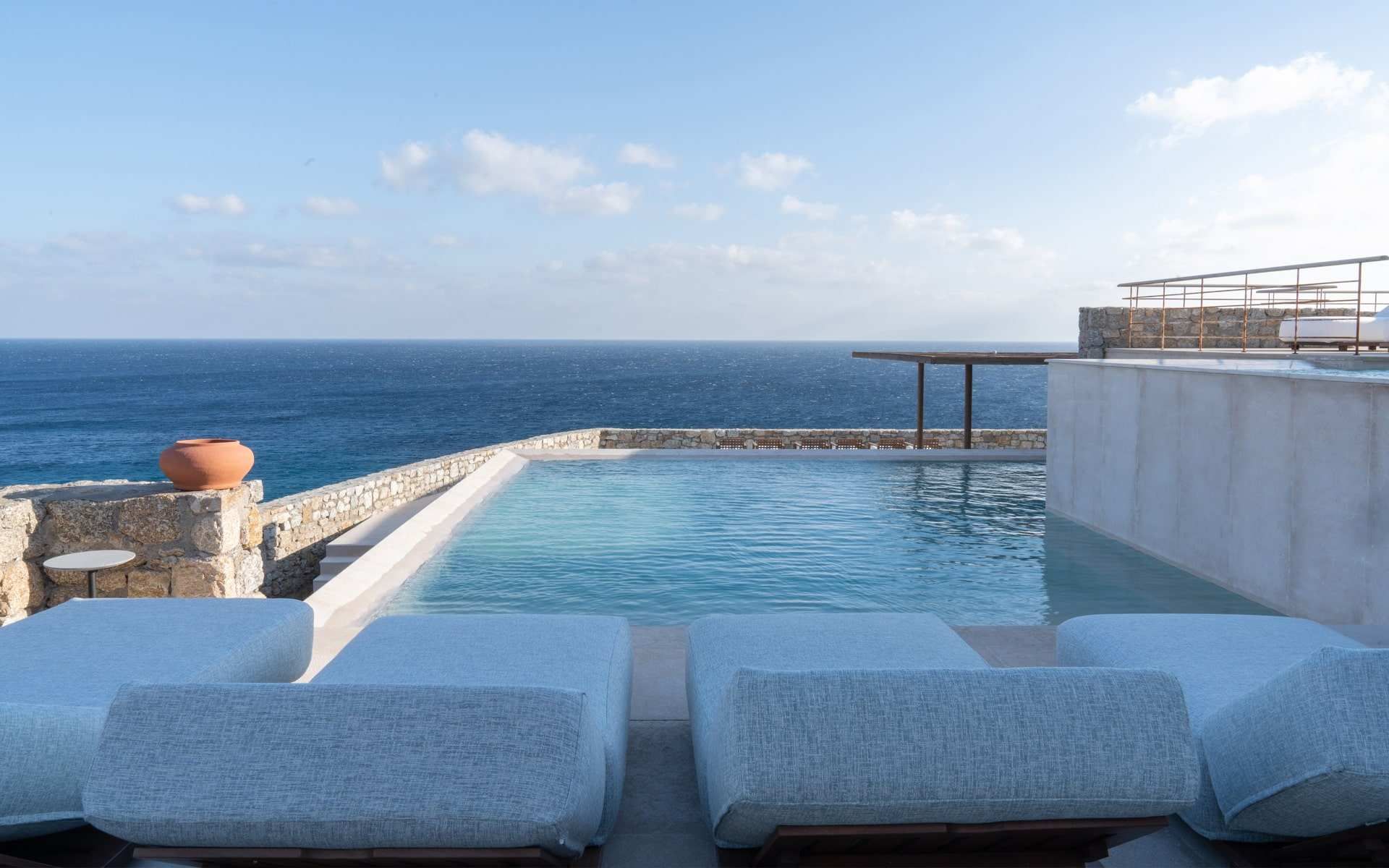 there is a swimming pool with a view of the ocean