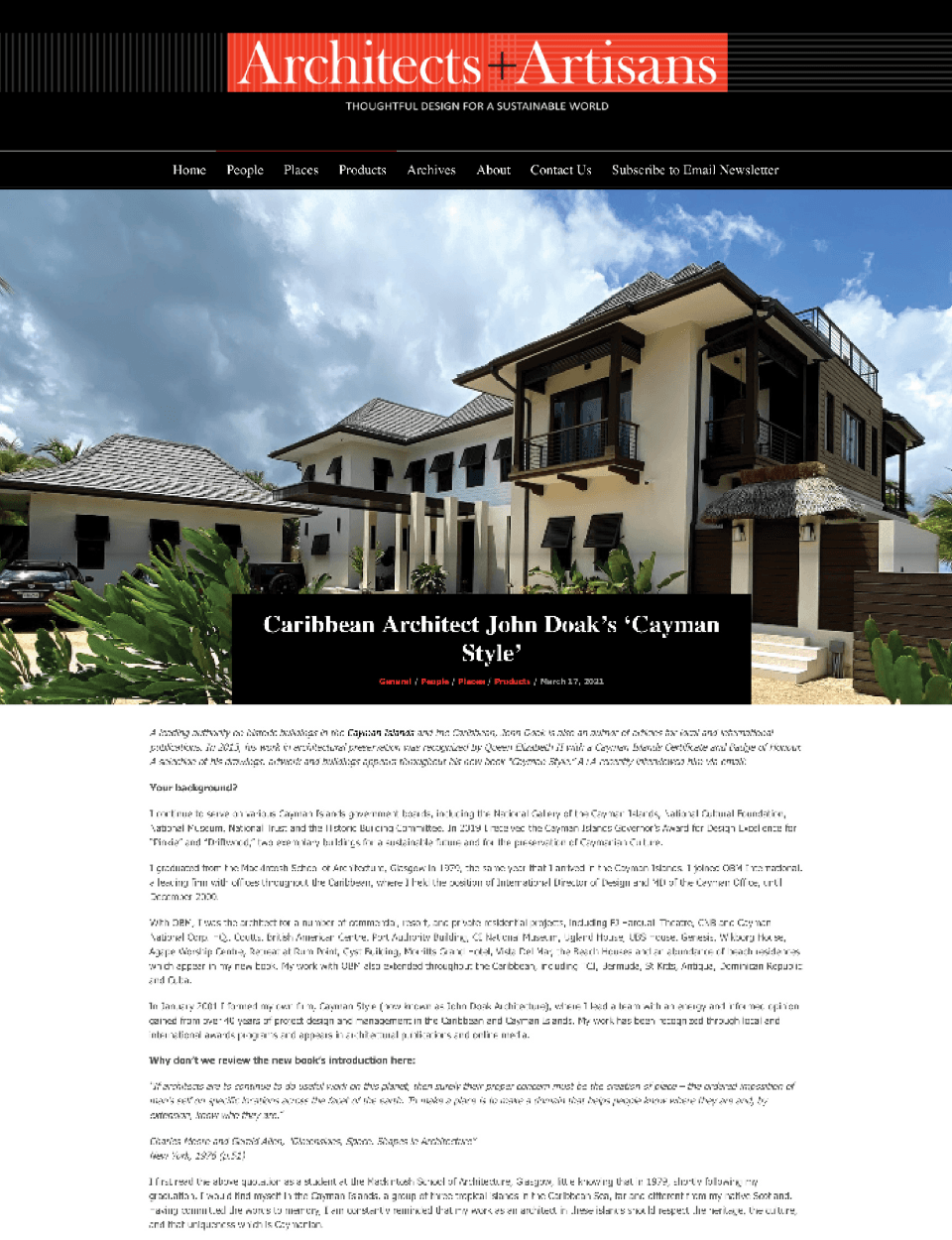 a screenshot of a website for architects and artisans showing a large house