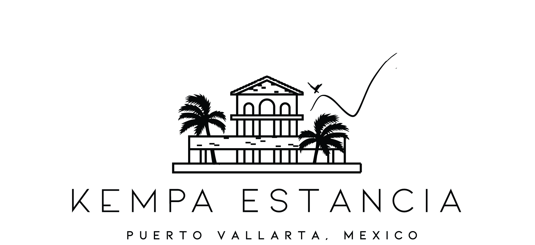 a black and white logo for a Kempa Estancia in Puerto Vallarta, Mexico
