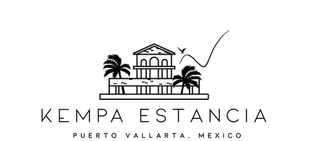 a black and white logo for a Kempa Estancia in Puerto Vallarta, Mexico