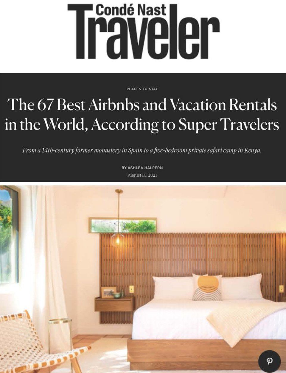 the cover of condé nast traveler magazine shows a bedroom with a bed and a chair