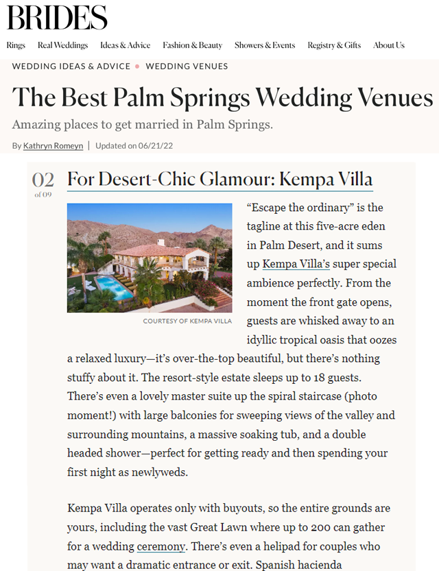 a brides magazine article about the best palm springs wedding venues