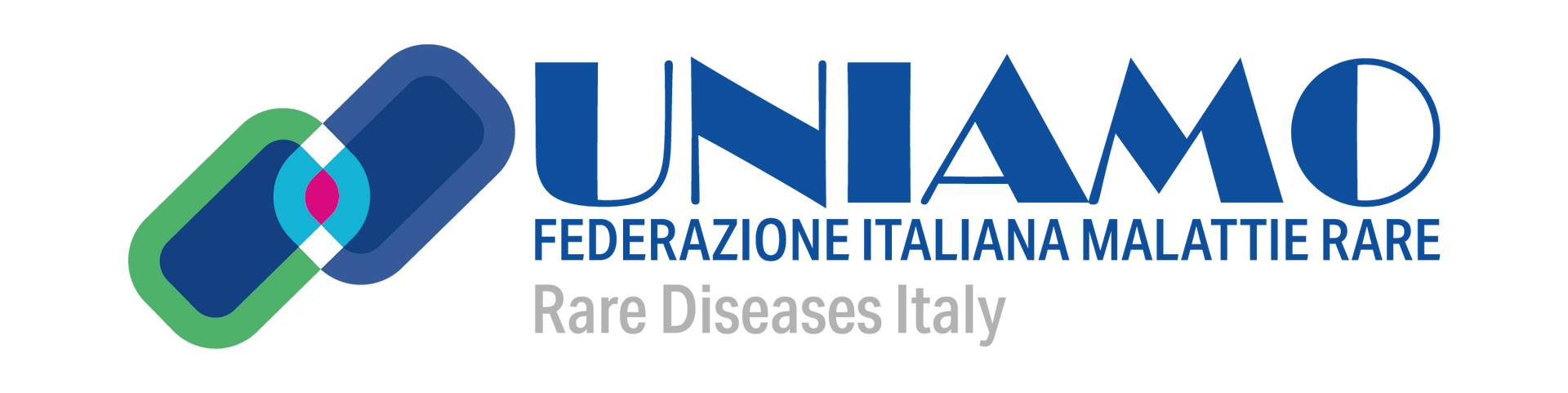 Logo di UNIAMO, Federazione Italiana Malattie Rare, con grafica stilizzata di una pillola.