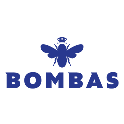 Blue Bombas logo: bee with crown above the word