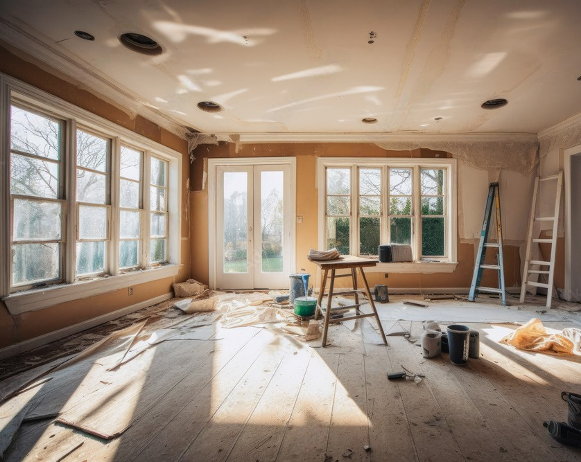 a group of construction workers are looking at a blueprint