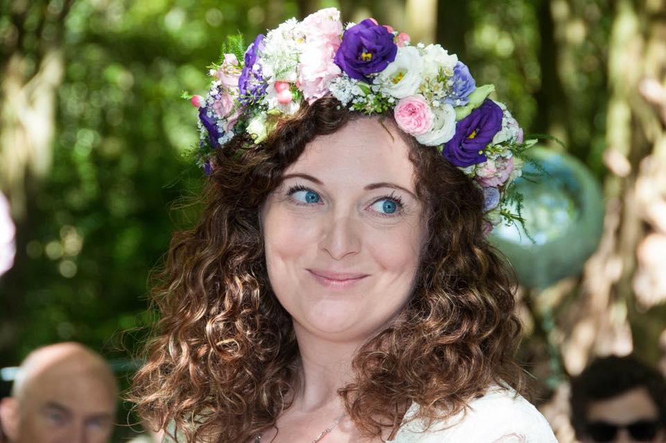 bride with a floral tiara