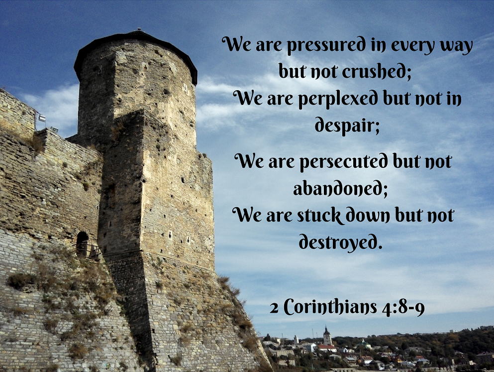 A picture of a castle with a quote from 2 corinthians