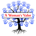 A woman 's valor logo with a tree with blue handprints on it