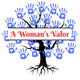 A woman 's valor logo with a tree with blue handprints on it