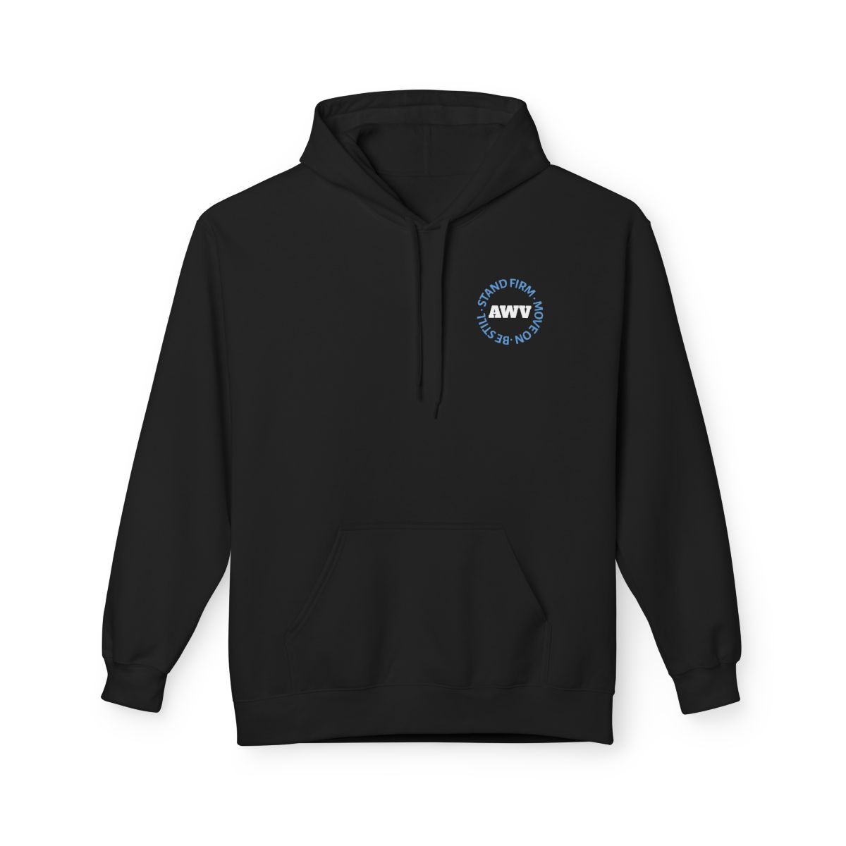 Man in black hoodie with text: