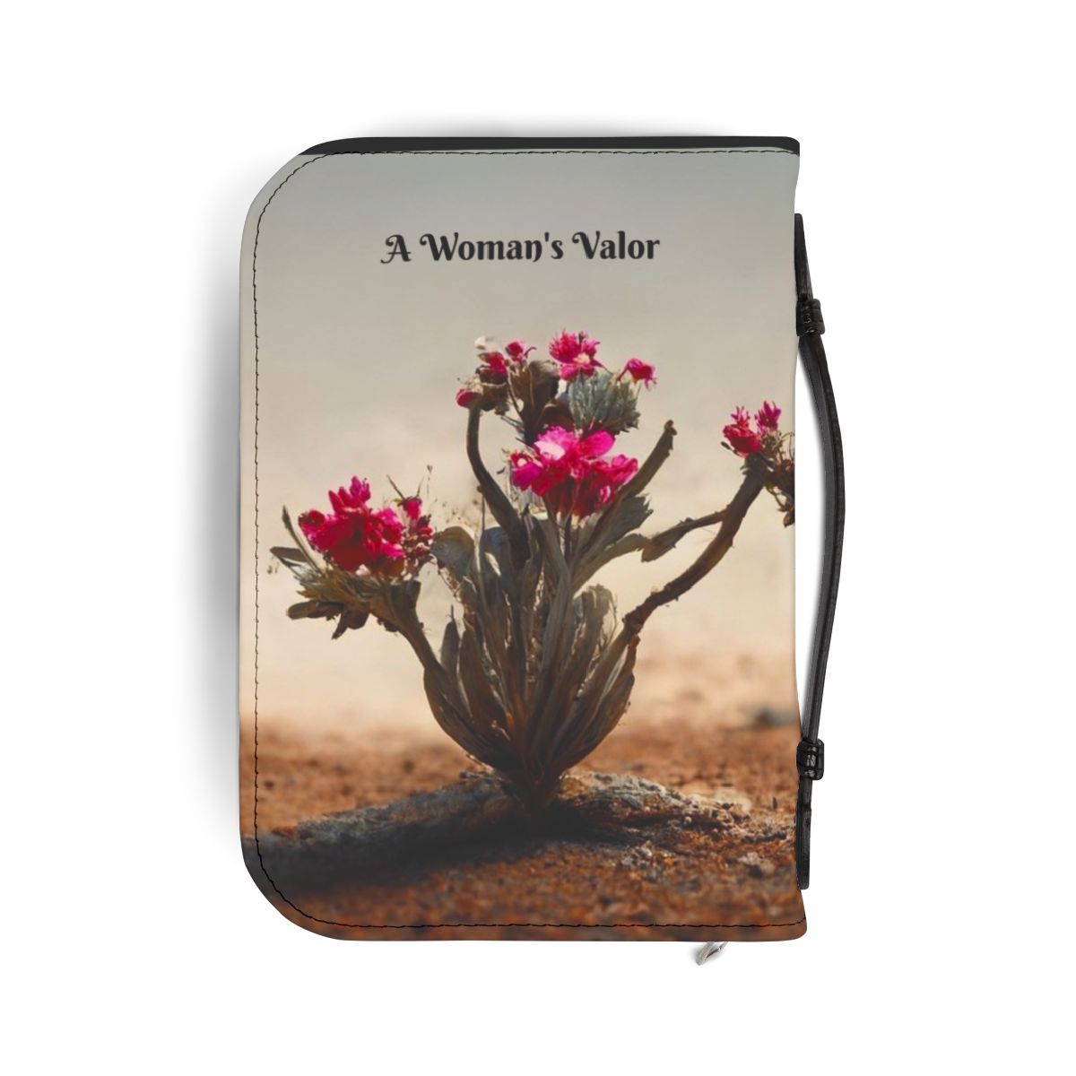 Bible cover with inspirational text and desert scene.