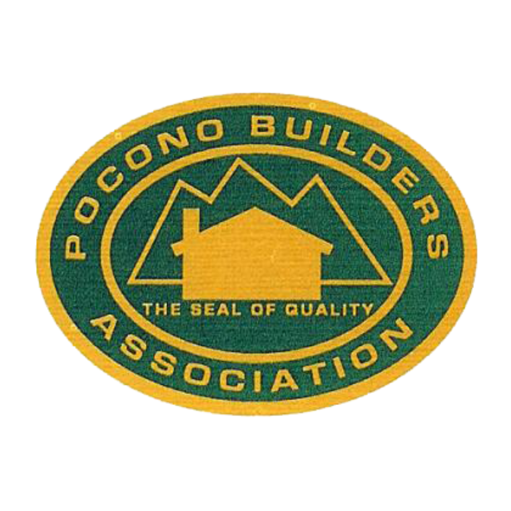 A green and yellow logo for the pocono builders association