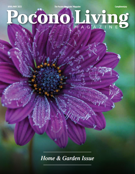A purple flower is on the cover of pocono living magazine
