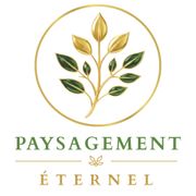 Logo en feuille d'or avec le texte Paysagement &Eacute;ternel dans un cercle vert et or.