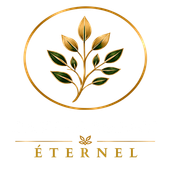 Logo ovale doré avec une branche feuillue et le mot « ÉTERNEL » en dessous.
