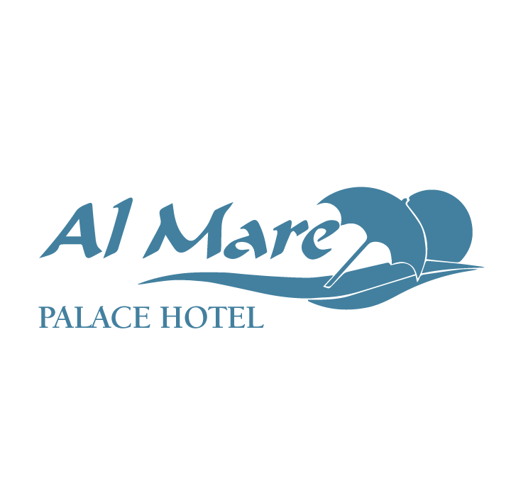Um logotipo azul para o Al Mare Palace Hotel