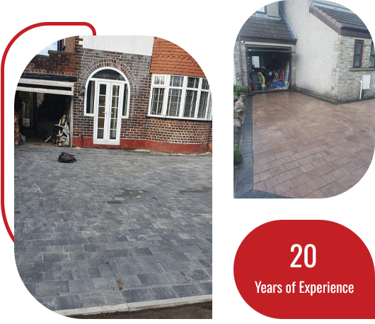 A picture of a house and a picture of a driveway with the words 20 years of experience