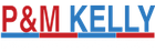 A red , white and blue logo for p & m kelly