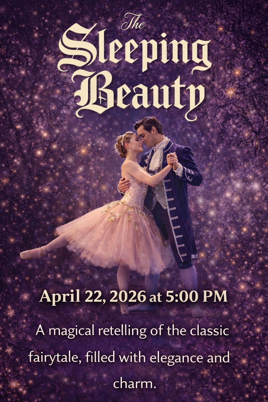 Sleeping Beauty Children's Series at the STAC, on 4/22/26 at 5 PM.  A magical retelling of the classic fairytale, filled with elegance and charm.
