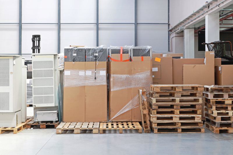 Boxes of appliances in a warehouse