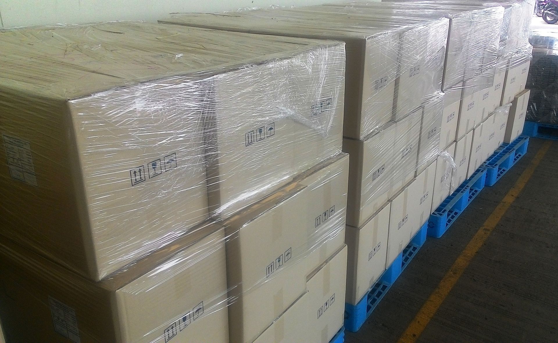 boxes wrapped in stretch wrap