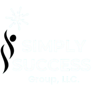 A black and white logo for simply success group llc.
