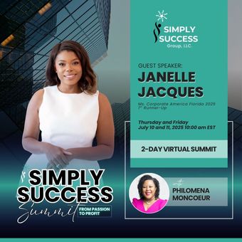 A poster for simply success featuring janelle jacques