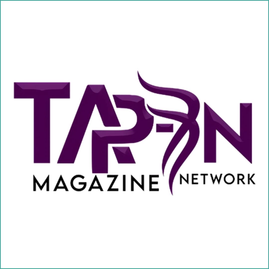 The logo for tapn magazine network is purple and white.