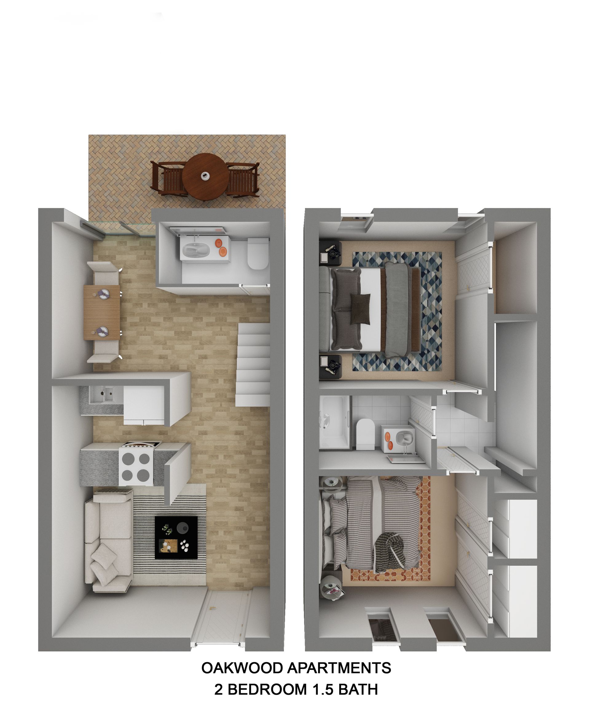 a floor plan of a 2 bedroom 1.5 bath apartment