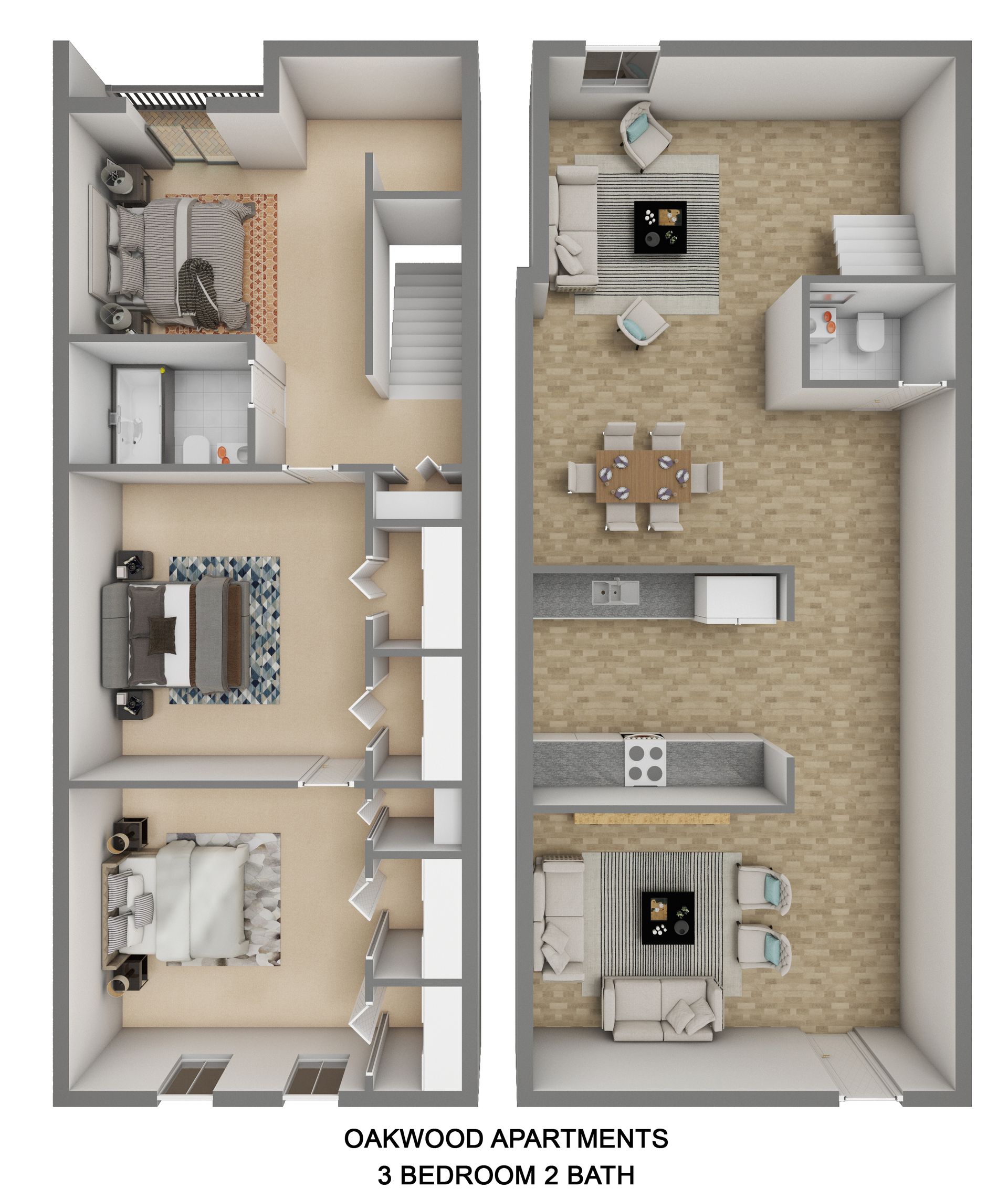 a floor plan of a 3 bedroom 2 bath apartment