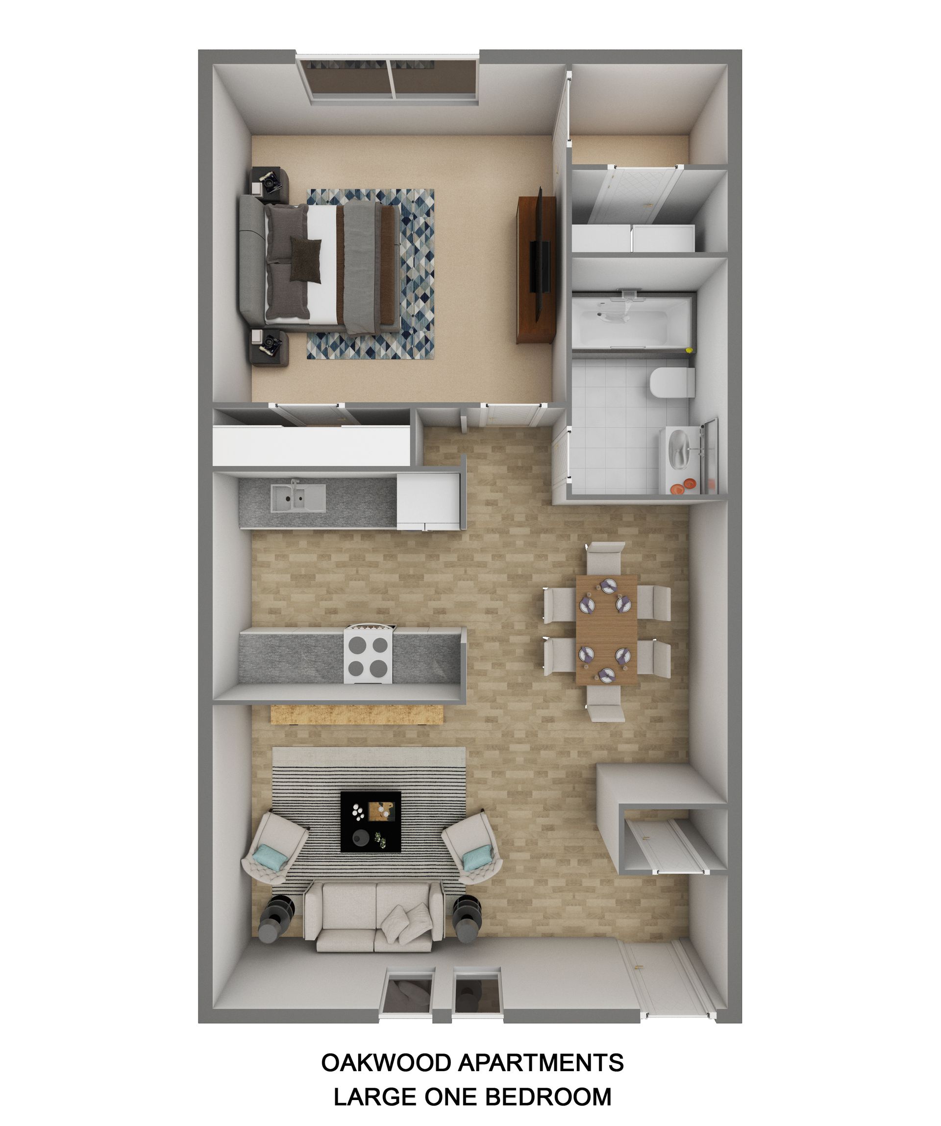 a floor plan for oakwood apartments large one bedroom