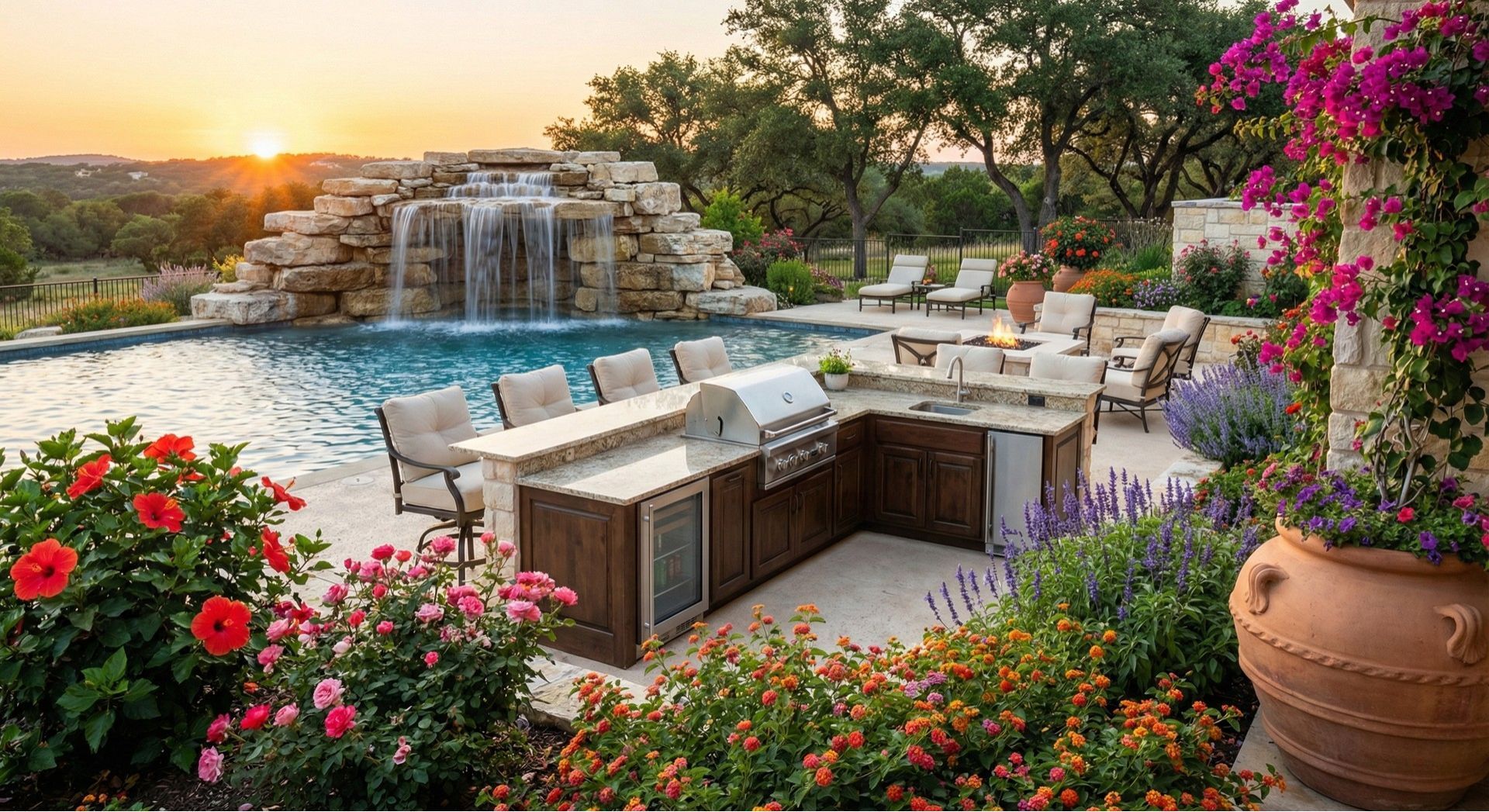 Luxury infinity pool Austin TX overlooking Hill Country