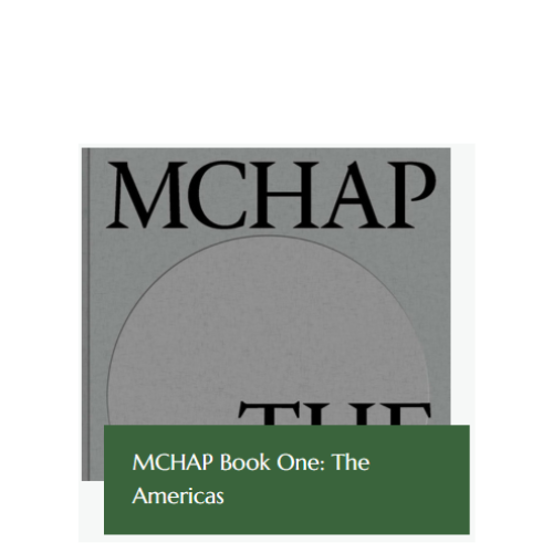 Book cover for "MCHAP Book One: The Americas" with gray background and green text box.