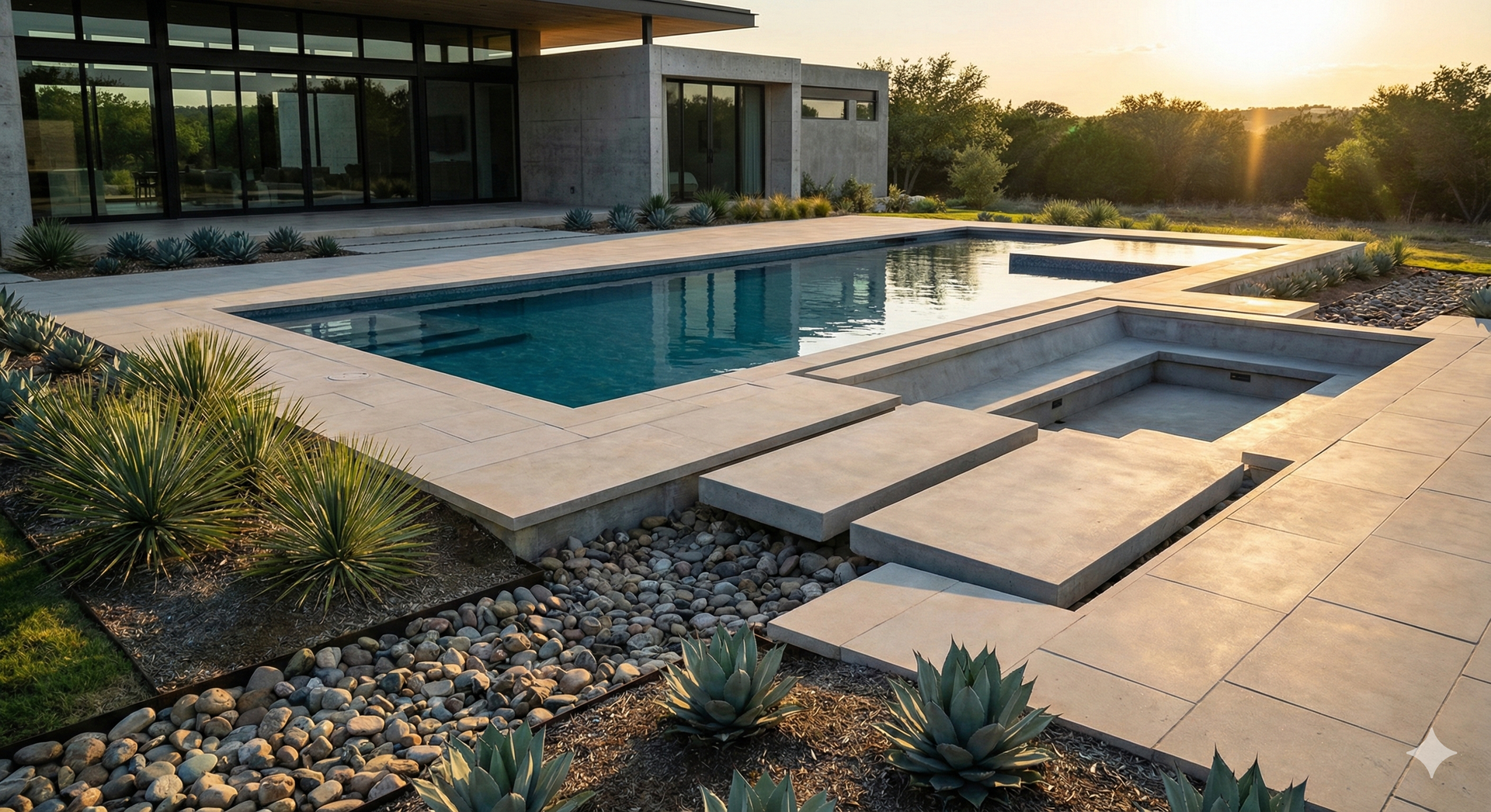 Custom poolscape blending water, stone, and landscape in Texas Hill Country