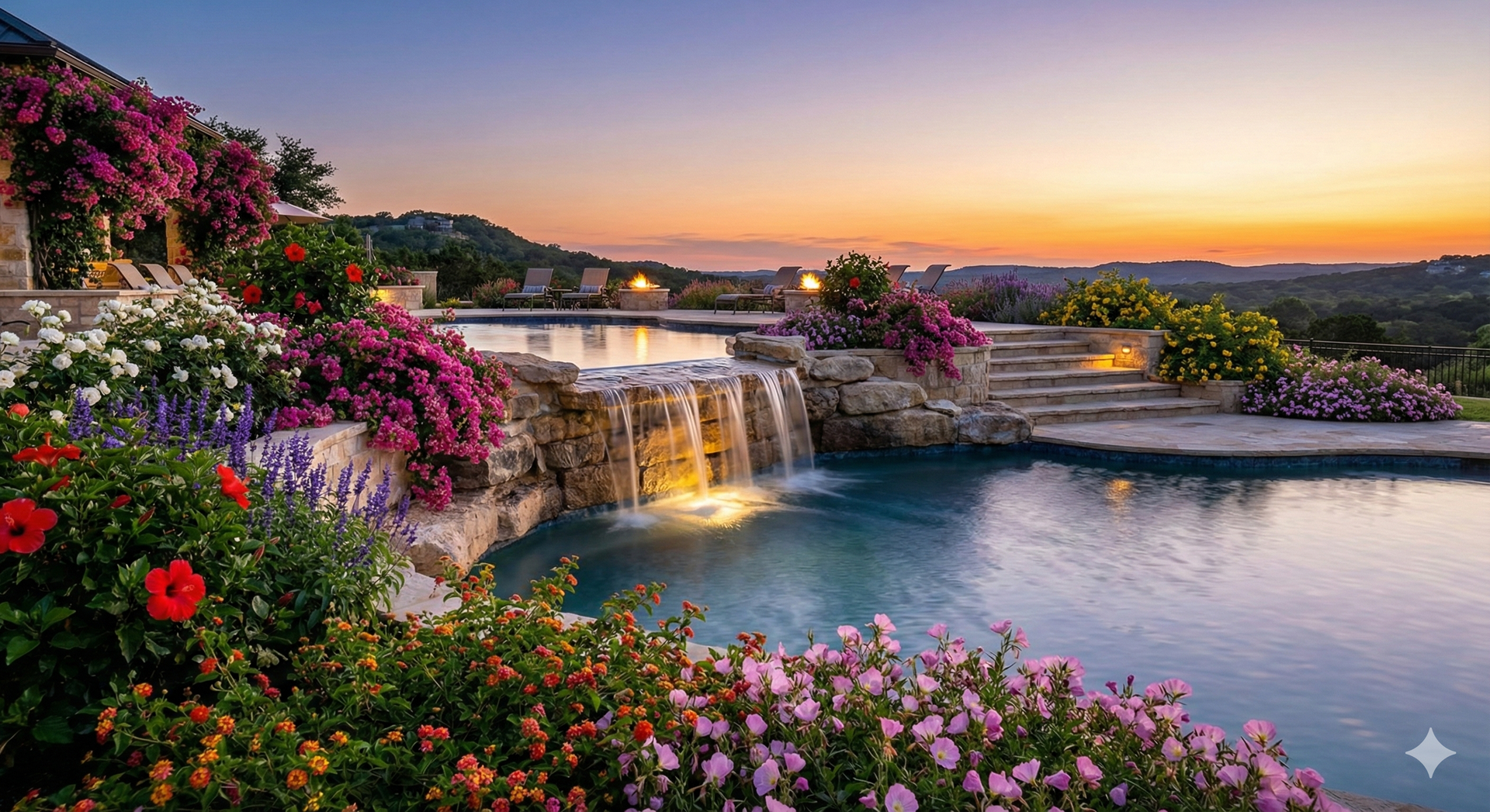 Liveable outdoor spaces and luxury pool design in Texas Hill Country