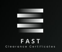 FAST Clearance Certificates logo on black background with silver horizontal bars above the text