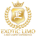 Gold logo for Exotic Limo: Shield with stylized 